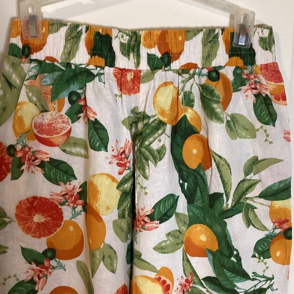 Cynthia Rowley Women's Linen Blend Tropical Pants Oranges Pockets Wide Flare Leg - Picture 6 of 7